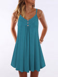 Spaghetti Strap Double Breasted Plain Shift Dress
