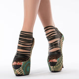 Amazing Flower Print Peep Toe Cut-Outs High Heel Shoes