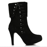 Suede high-heeled boots Europe and the United States style round suede buckle design zipper open boots high-heeled ladies Martin boots