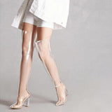 Fully transparent over the knee boots thick with high heel pointed over the knee long tube large size women's boots tide