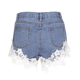 High Waist Lace Hot Shorts Summer Women's Beach Resort Bohemia Short Jeans Hole Washed Street Denim Shorts Female