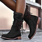azmodo  Retro Lace Up Round Toe Back Zip Ankle Boots