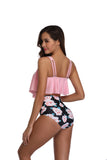 Women's Swimsuit Two Piece Bathing Suits Ruffled Flounce Top Printed High Waisted Bottom Tankini Set