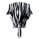 AZMODO Women's Striped Off Shoulder Bell Sleeve Shirt Tie Knot Casual Blouses Tops