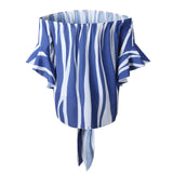 AZMODO Women's Striped Off Shoulder Bell Sleeve Shirt Tie Knot Casual Blouses Tops