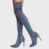 Suede Leather Thigh High Heels boots Women Winter Boots Stiletto Heels Sexy Over the Knee Boots Female Shoes Boots Stretch Flock Winter High Boots Botas