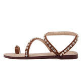 AZMODO Rhinestone Thong Flat Sandals Gladiator Clip Toe Plus Size Y-18