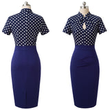 Vintage Contrast Color Patchwork Wear to Work Knot vestidos Bodycon Office Business Sheath Women Dress