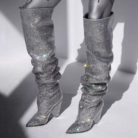 AZMODO Rhinestone Heels Sexy Knee High Boots Women's Over The Knee Boot,Sexy Over The Knee Pullon Boots