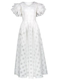 White Plaid Falbala Women's Maxi Dress