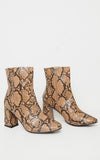 SNAKE ROUND TOE BLOCK HEEL ANKLE BOOT