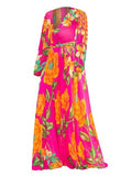 V Neck Printing High Waist Women's Maxi Dress