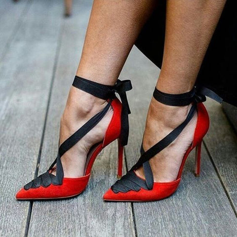 Lace-Up Red Women's Stiletto Heels