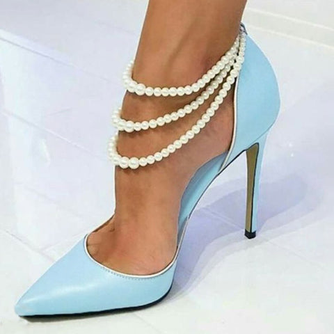 Stiletto Heel Beads Blue Pumps