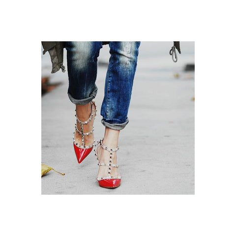 Trendy Pointed Toe Rivets Stiletto Heels
