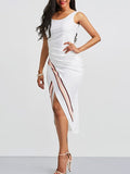 White Stripe Backless Slip Women's Sheath Dress