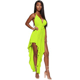 Azmodo beach dresses and tunic vestidos de veran neon women long dress spaghetti strap irregular split maxi club sexy dresses