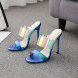 azmodo Jelly Stiletto Heel Backless Color Block Mules