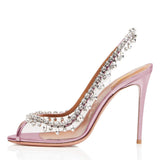 Women Stiletto Thin High Heels Crystal Pumps Sexy Peep Toe Wedding Bridals Shoes Spring Rhinestone Ball Party Lady Heel