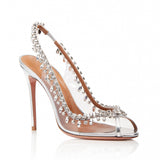 Women Stiletto Thin High Heels Crystal Pumps Sexy Peep Toe Wedding Bridals Shoes Spring Rhinestone Ball Party Lady Heel