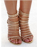 Woman High Stiletto Heel Dress Gladiator Peep Toe Sandals Gold